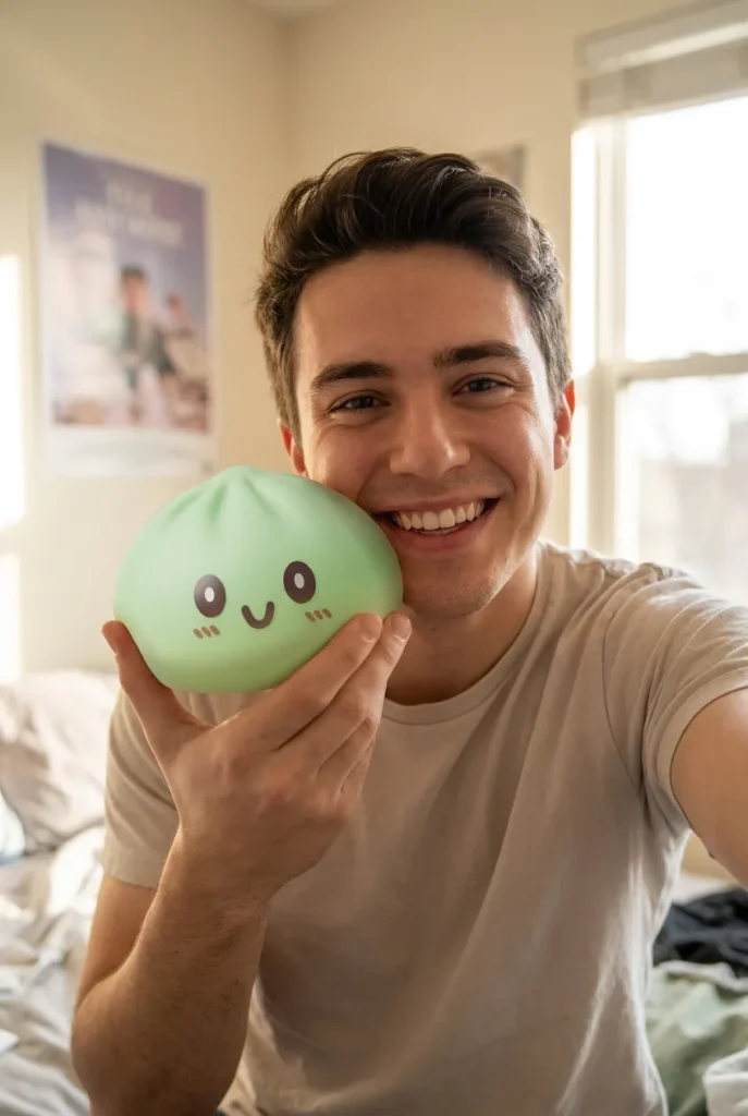 Green Dumpling Squishy Jumbo XXL im Alltag