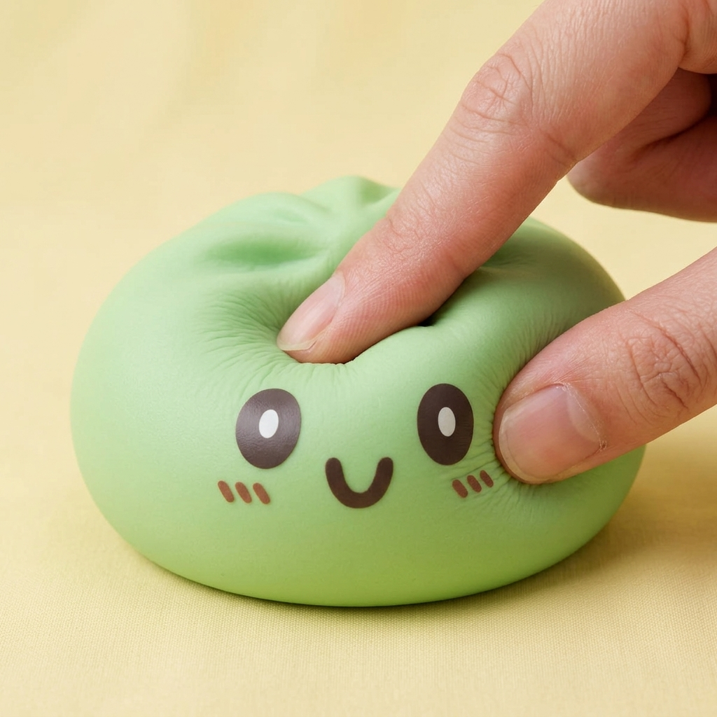 Green Dumpling Squishy Jumbo XXL beim Drücken, weiches Material