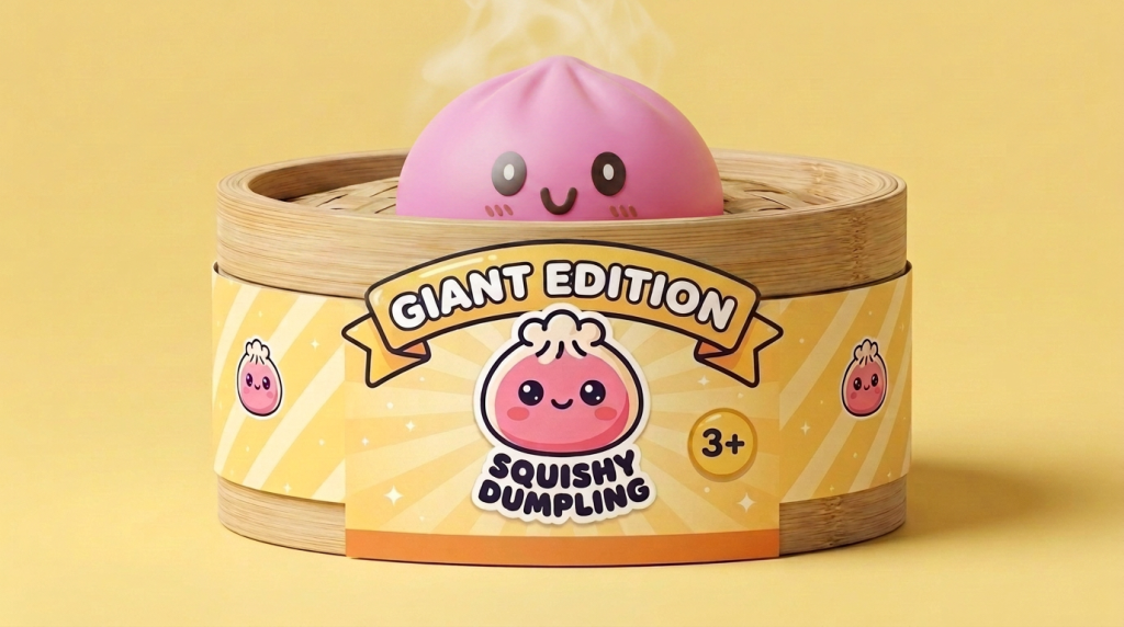 XXL Dumpling Squishy Rosa im Bambus-Dämpfkörbchen