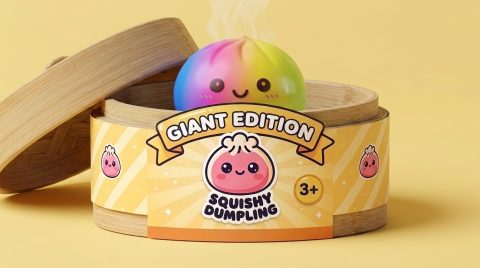Rainbow Dumpling Squishy XXL Regenbogen-Riese im Bambus-Dämpfkörbchen
