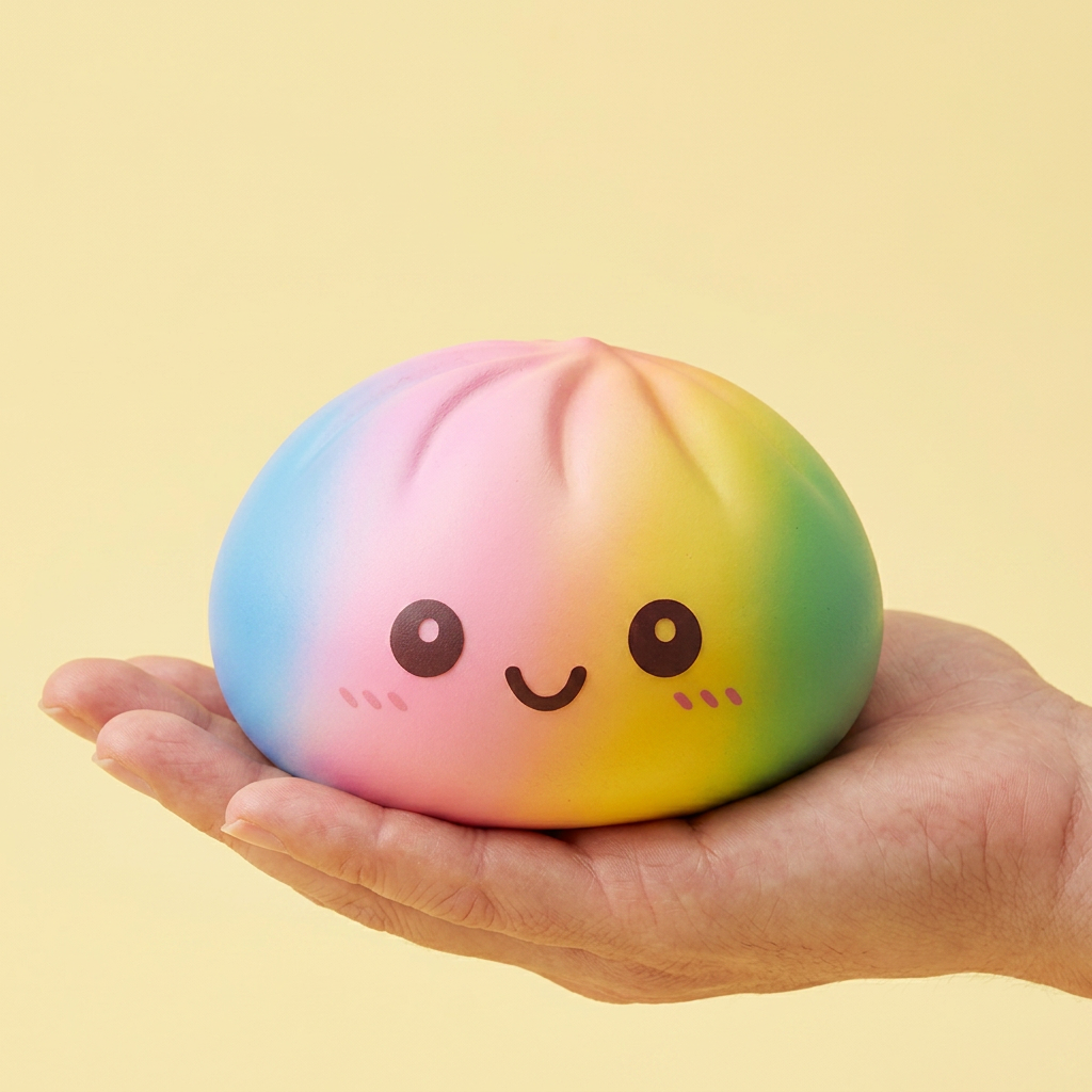 Rainbow Dumpling Squishy XXL Regenbogen-Riese in der Hand gehalten, echte Größe