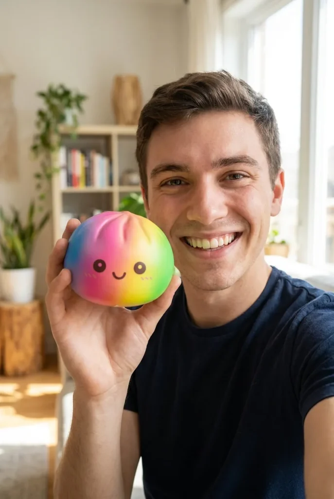 Rainbow Dumpling Squishy XXL Regenbogen-Riese im Alltag