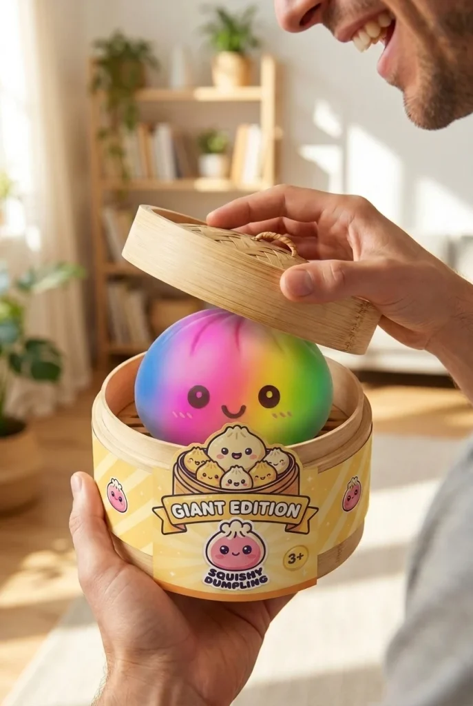 Rainbow Dumpling Squishy XXL Regenbogen-Riese beim Auspacken