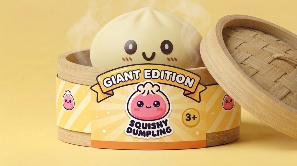 Squishy Dumpling Gelb Gigant XXL im Bambus-Dämpfkörbchen