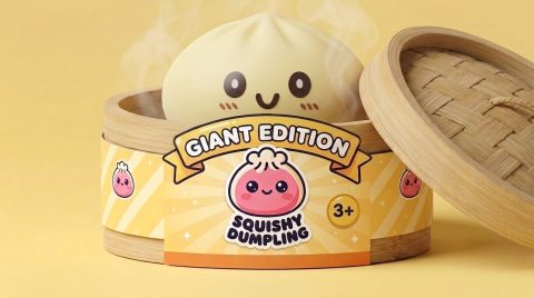 Squishy Dumpling Gelb Gigant XXL im Bambus-Dämpfkörbchen