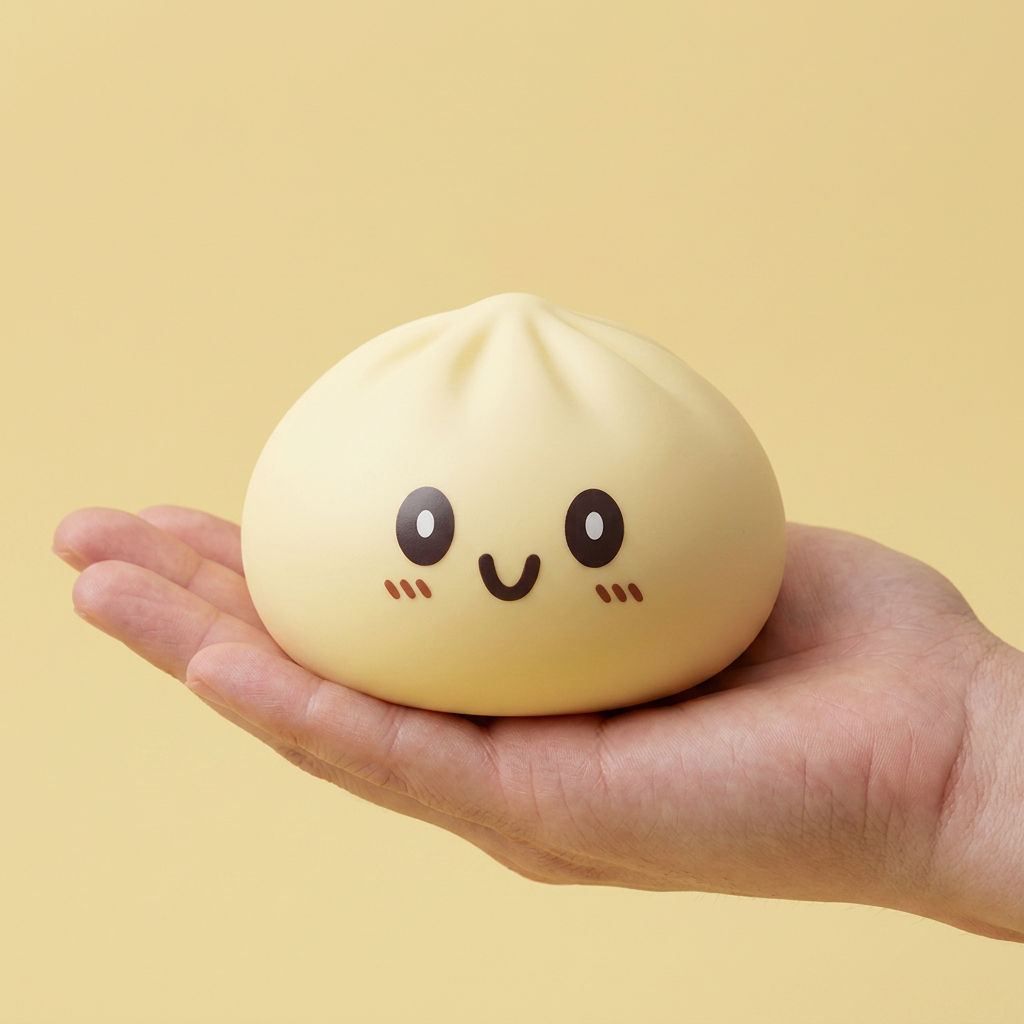 Squishy Dumpling Gelb Gigant XXL in der Hand gehalten, echte Größe