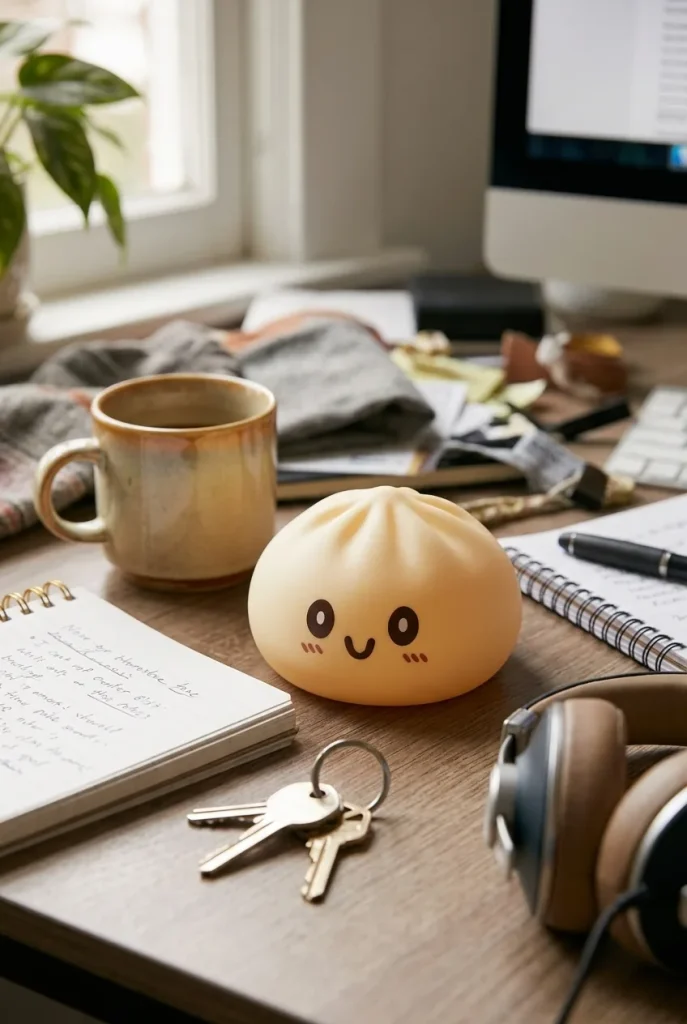 Squishy Dumpling Gelb Gigant XXL auf dem Schreibtisch