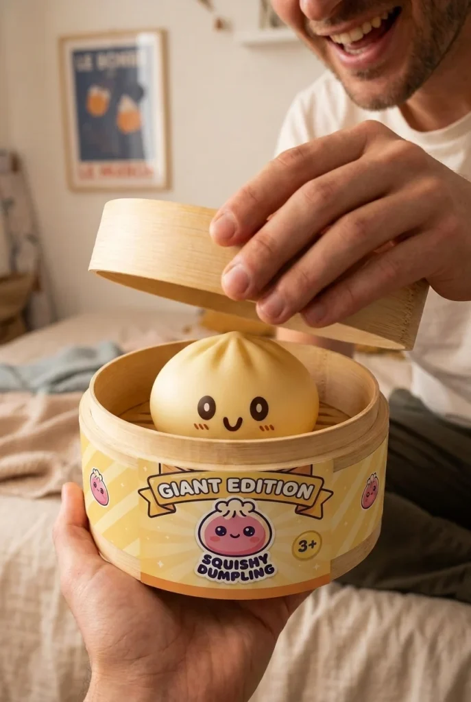 Squishy Dumpling Gelb Gigant XXL beim Auspacken