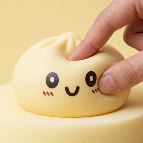 Squishy Dumpling Gelb Gigant XXL beim Drücken, weiches Material