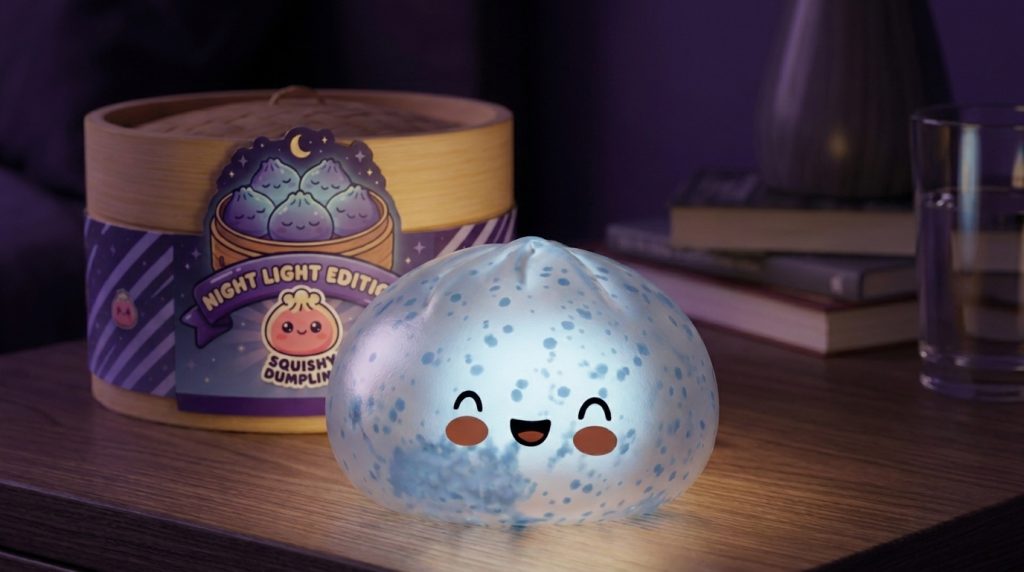 Dumpling Squishy Eisblau Sparkle in seiner kawaii Umgebung