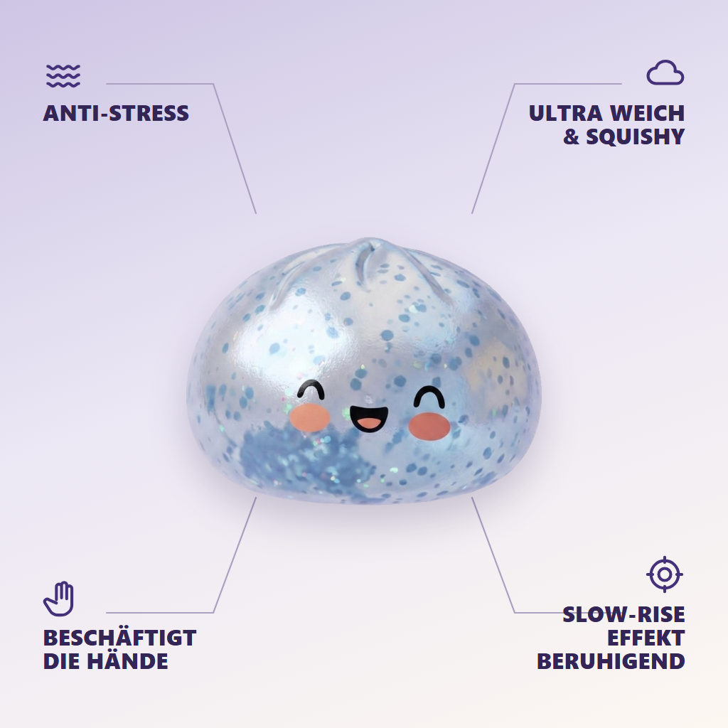 Dumpling Squishy Eisblau Sparkle — seine Vorteile