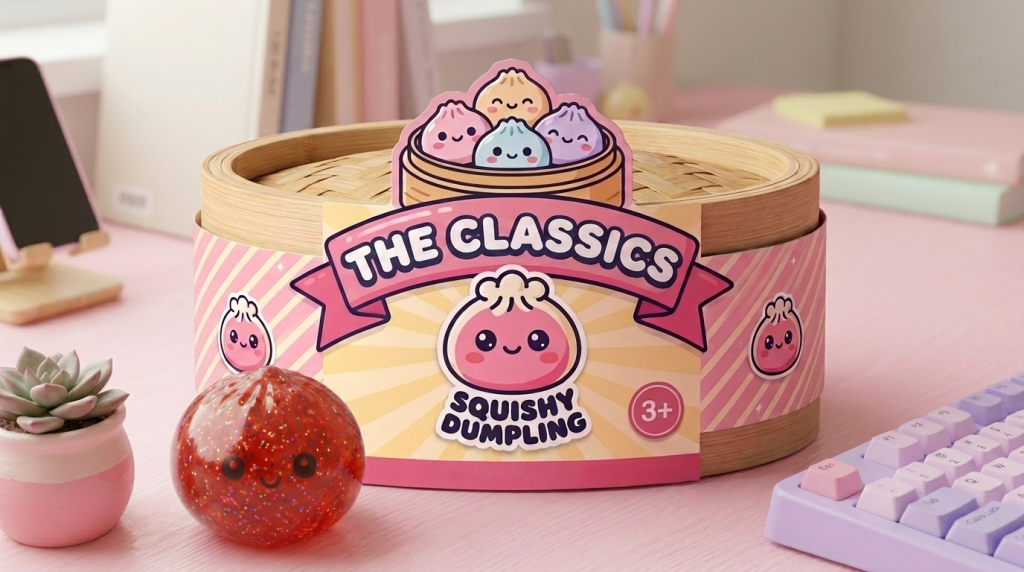 Mini Dumpling Squishy Metallic Glänzend in seiner kawaii Umgebung