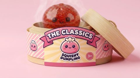 Mini Dumpling Squishy Metallic Glänzend im Bambus-Dämpfkörbchen