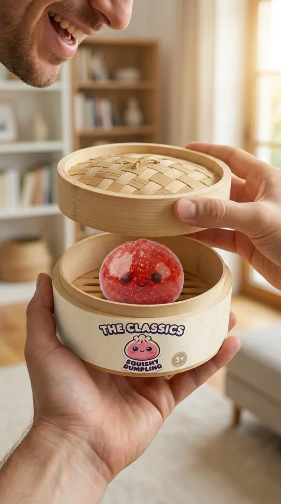 Mini Dumpling Squishy Metallic Glänzend beim Auspacken