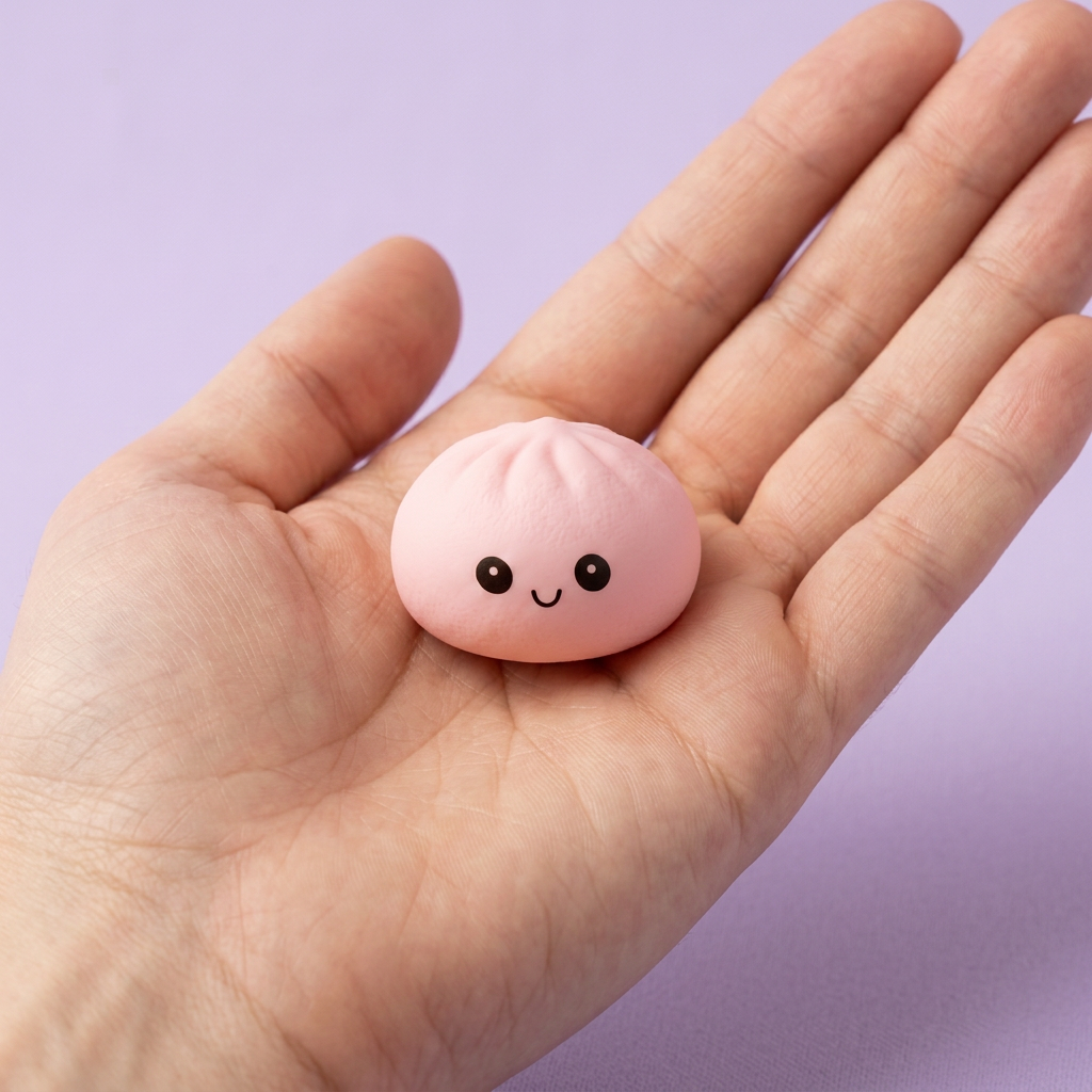 Mini Dumplings Squishy Mystery Überraschung in der Hand gehalten, echte Größe