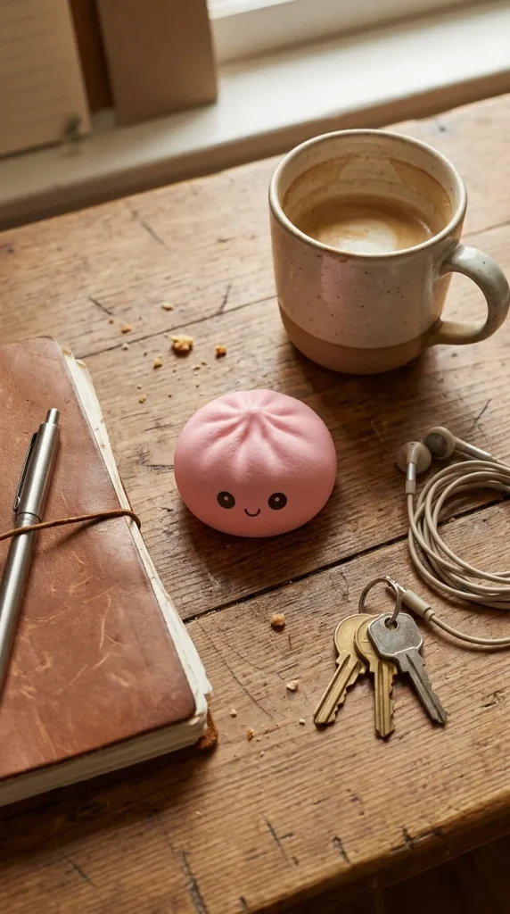 Mini Dumplings Squishy Mystery Überraschung auf dem Schreibtisch