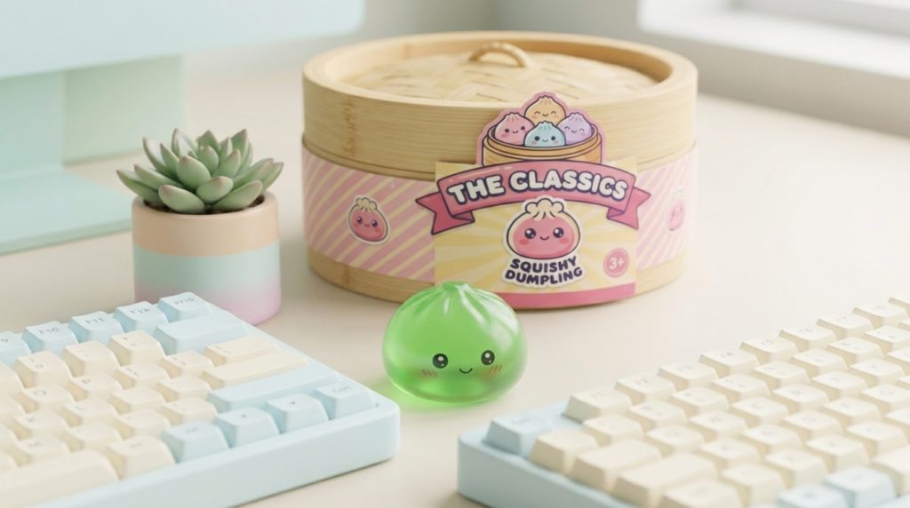 Mini Dumpling Squishy Zucker-Set in seiner kawaii Umgebung