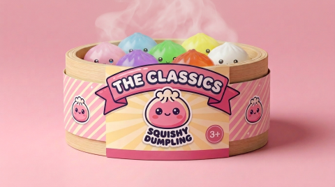 Mini Dumpling Squishy Zucker-Set im Bambus-Dämpfkörbchen