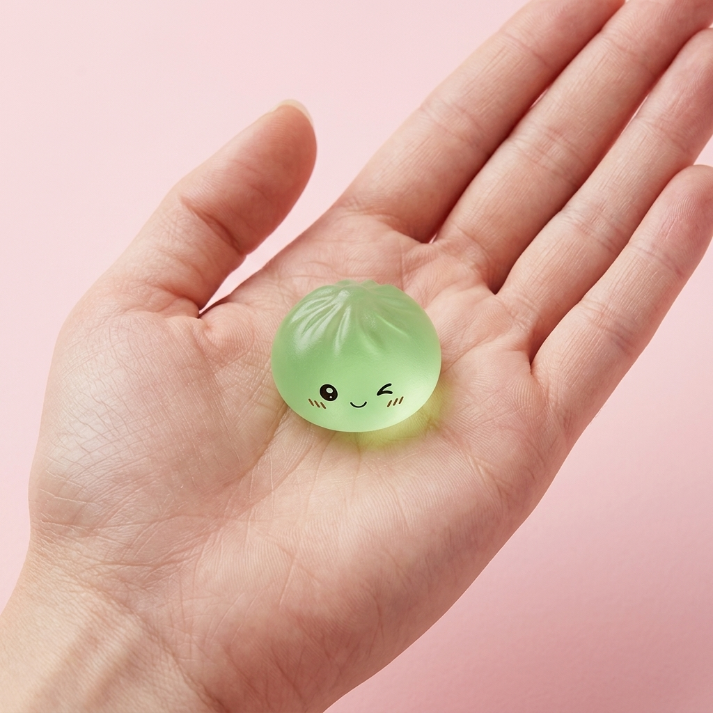 Mini Dumpling Squishy Zucker-Set in der Hand gehalten, echte Größe