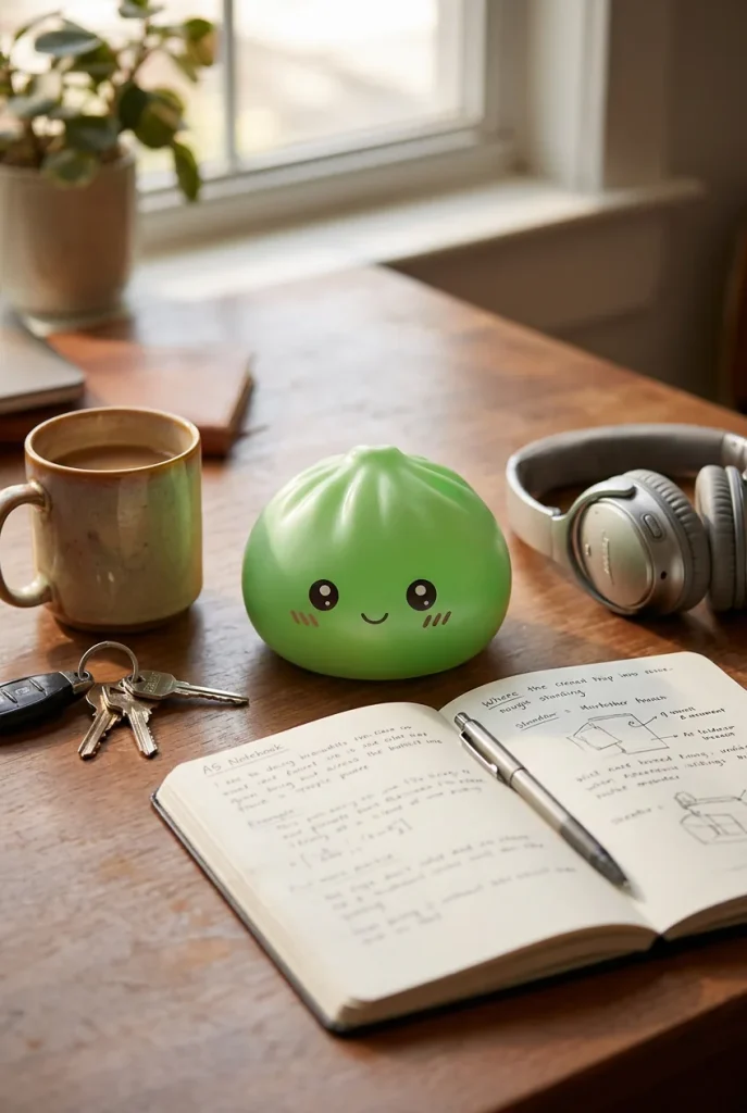 Mini Dumpling Squishy Zucker-Set auf dem Schreibtisch