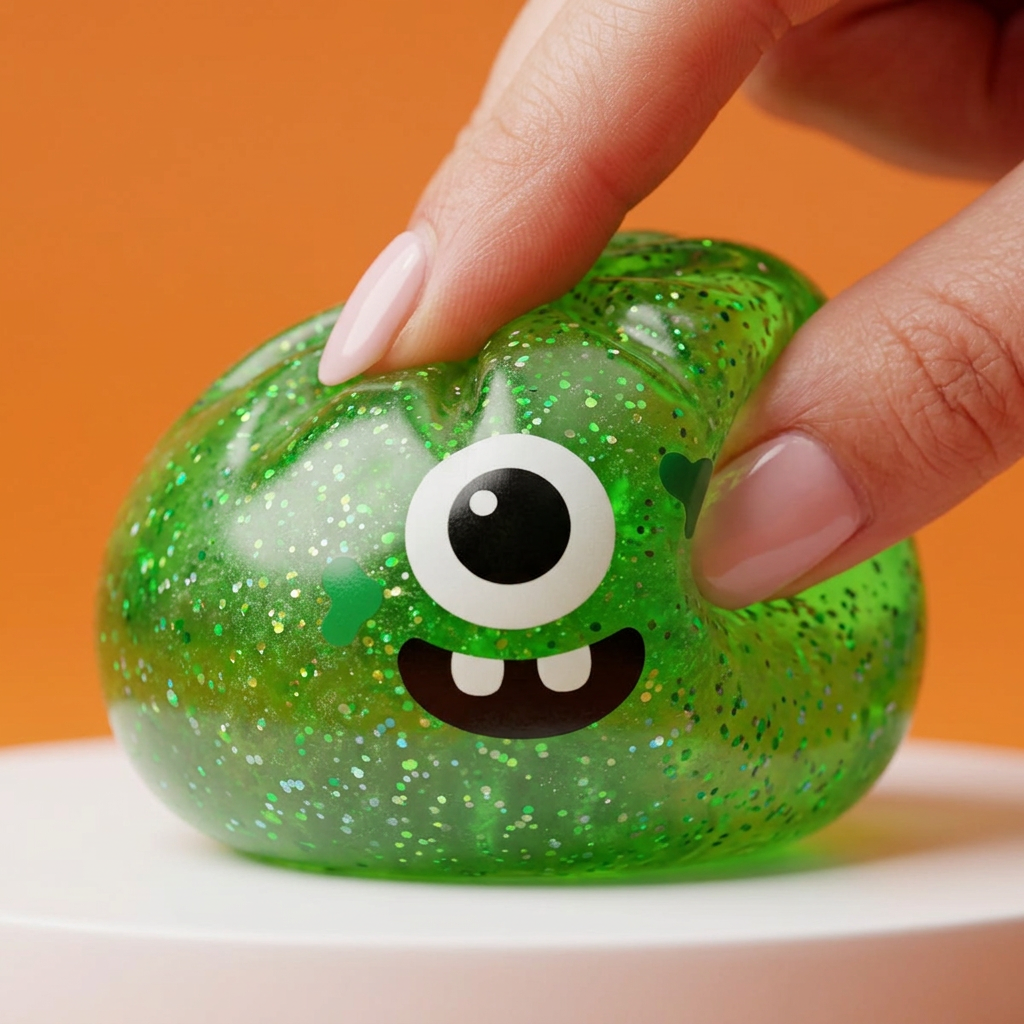 Squishy Dumpling Monster Halloween Glitter Grün — slow-rise Effekt, der Schaum federt langsam zurück