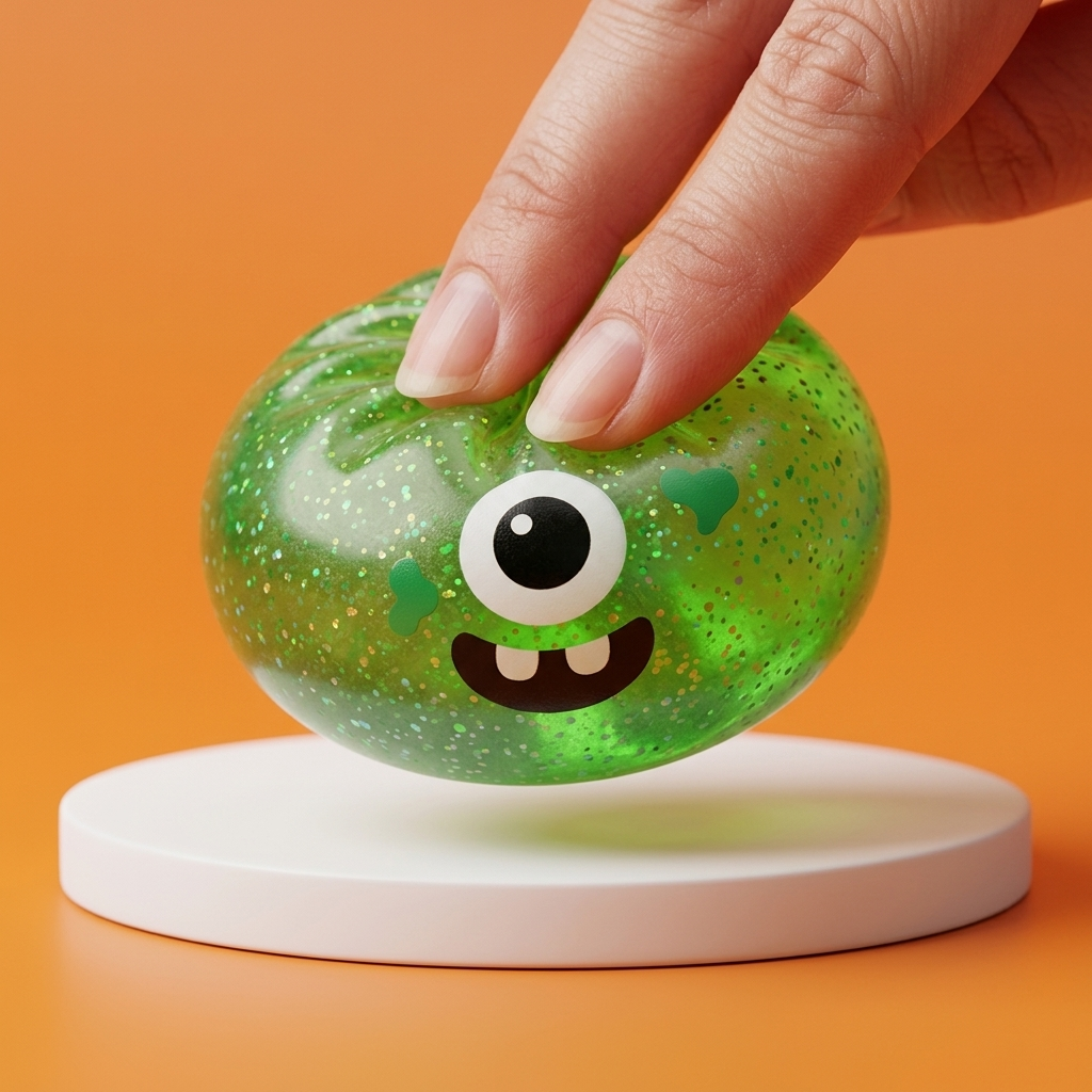 Squishy Dumpling Monster Halloween Glitter Grün beim Drücken, weiches Material