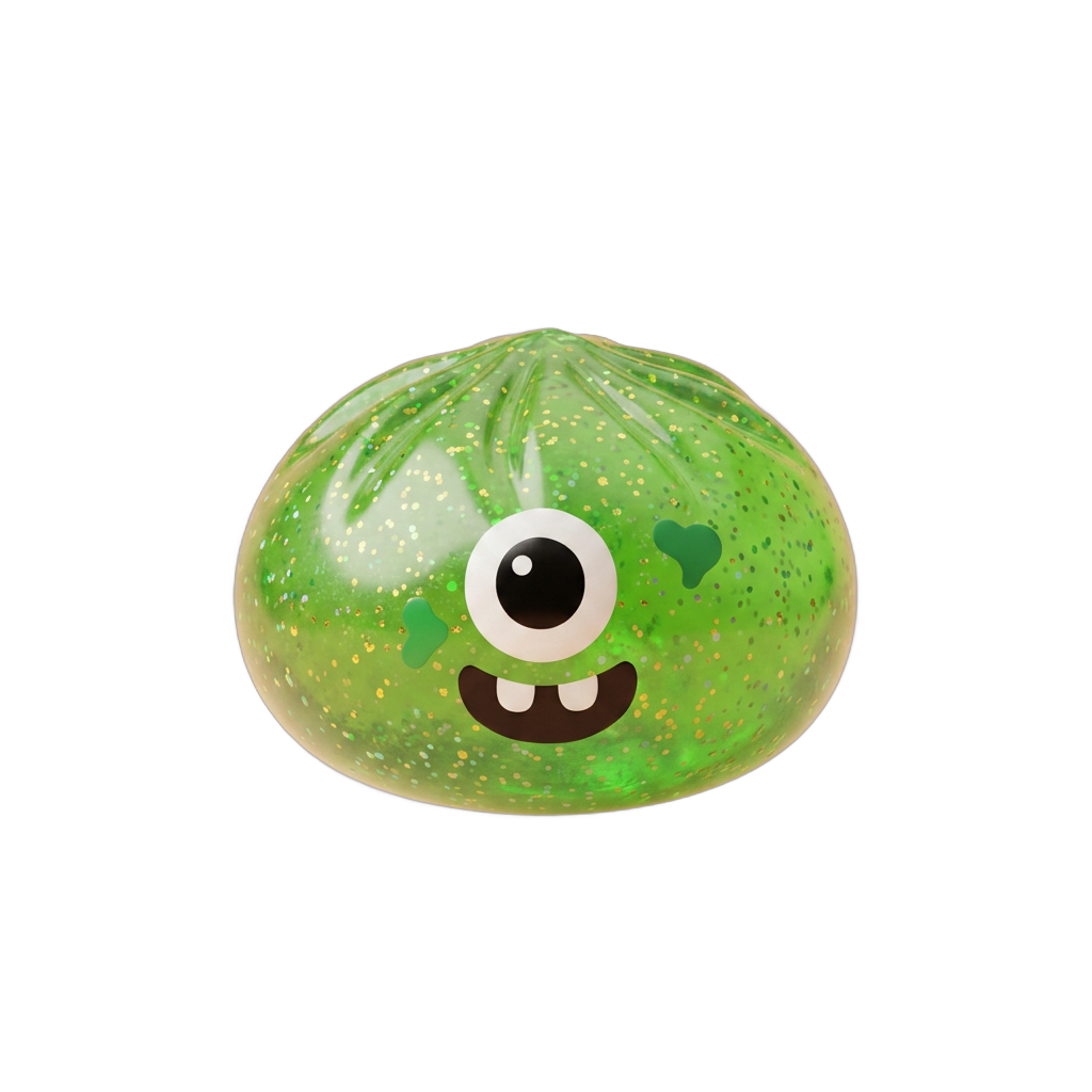 Squishy Dumpling Monster Halloween Glitter Grün beim Drücken, weiches Material