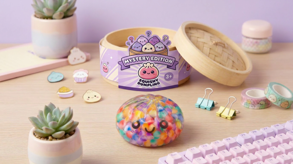 Mystery Dumpling Squishy Bubble Sanft in seiner kawaii Umgebung