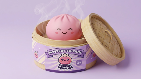 Mystery Dumpling Squishy Überraschungsbox im Bambus-Dämpfkörbchen