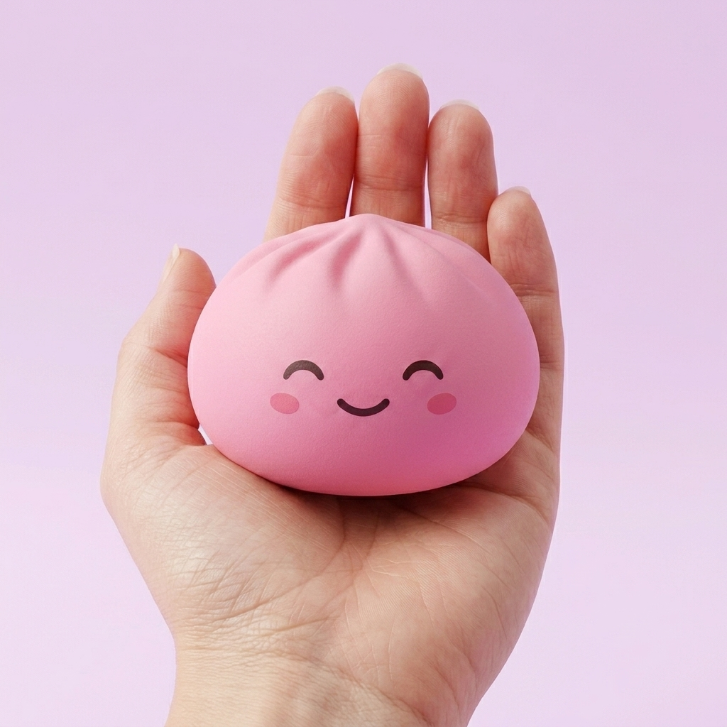 Mystery Dumpling Squishy Überraschungsbox in der Hand gehalten, echte Größe