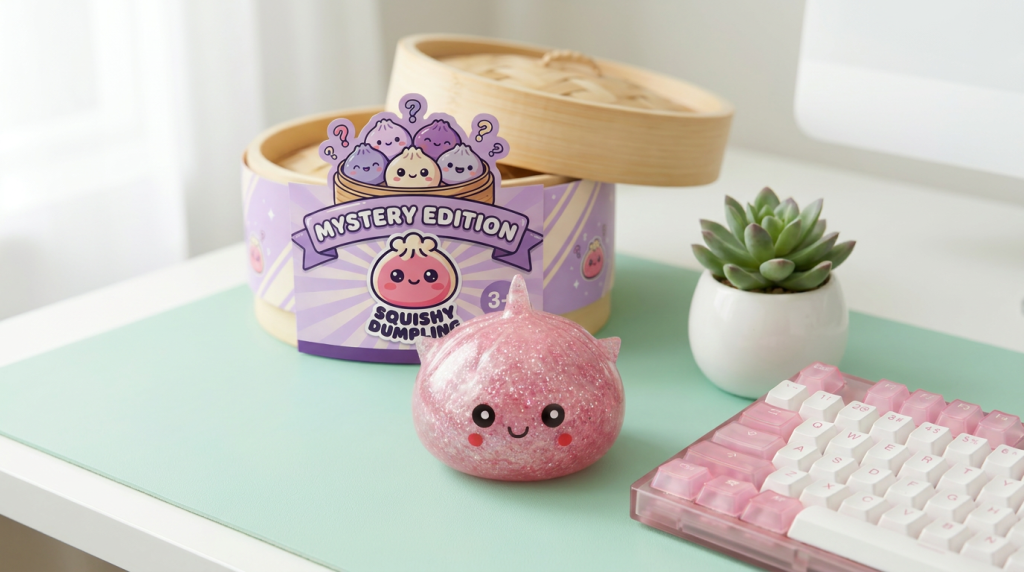 Mystery Dumpling Squishy Glitter Einhorn in seiner kawaii Umgebung