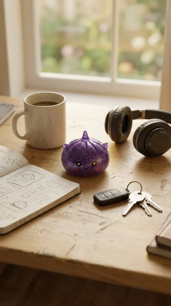 Mystery Dumpling Squishy Glitter Einhorn auf dem Schreibtisch