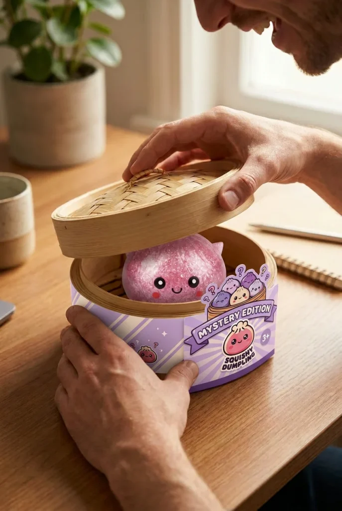 Mystery Dumpling Squishy Glitter Einhorn beim Auspacken