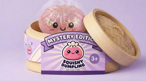 Dumplings Squishy Glitter Surprise Mystery im Bambus-Dämpfkörbchen