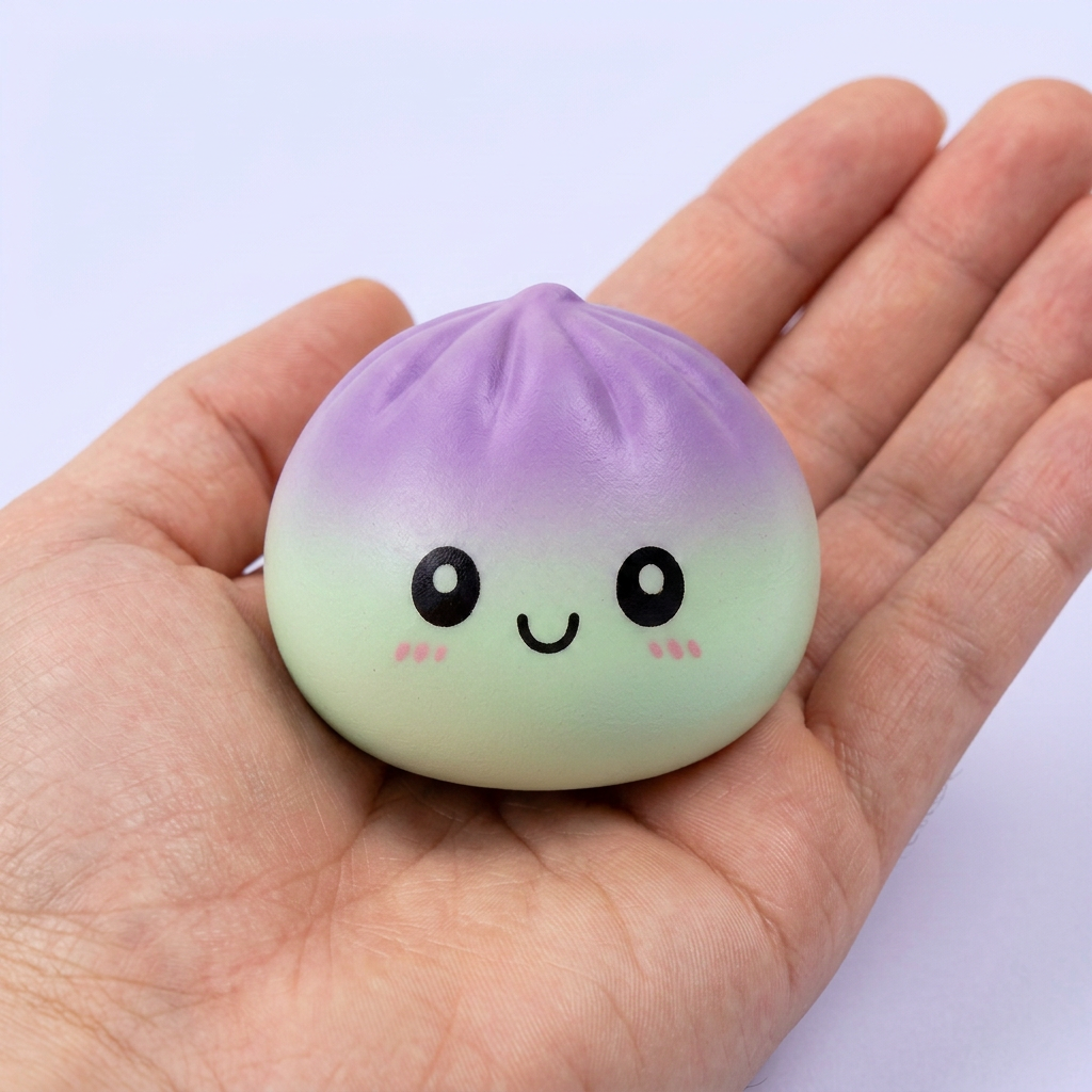 Dumpling Squishy Ombre Mystery Fade – Farbverlauf in der Hand gehalten, echte Größe