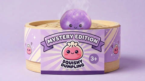 Dumpling Squishy Mystery Glow in the Dark mit Glitzer im Bambus-Dämpfkörbchen