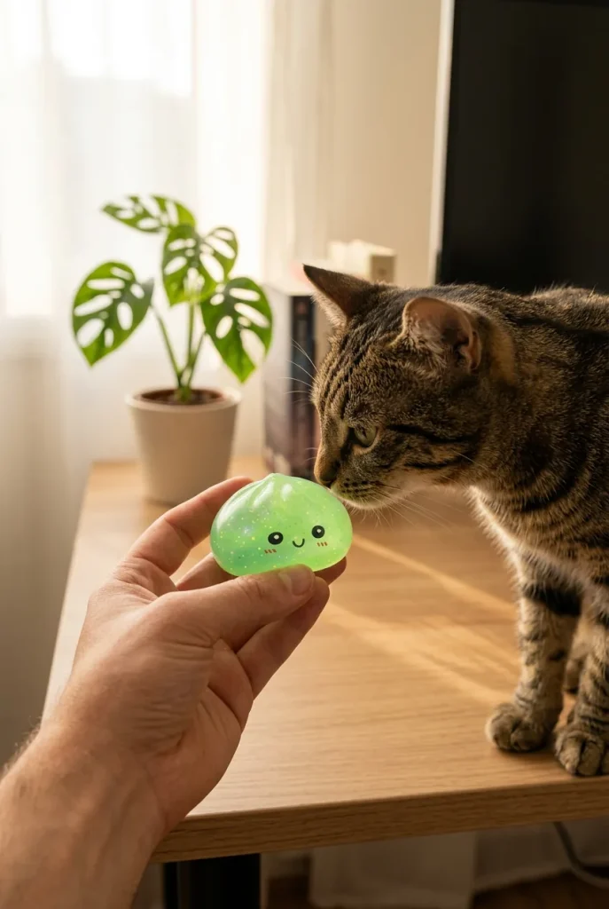 Dumpling Squishy Mystery Glow in the Dark mit Glitzer mit einem Kuscheltier
