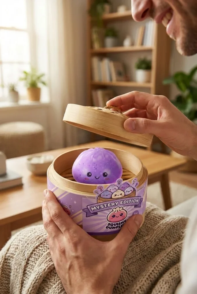 Dumpling Squishy Mystery Glow in the Dark mit Glitzer beim Auspacken