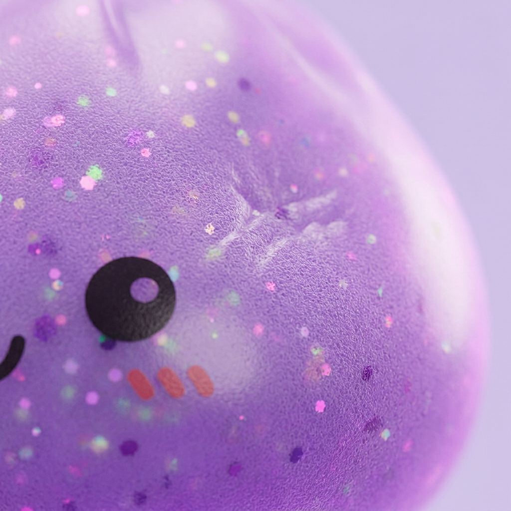 Dumpling Squishy Mystery Glow in the Dark mit Glitzer — Makro-Nahaufnahme der Textur