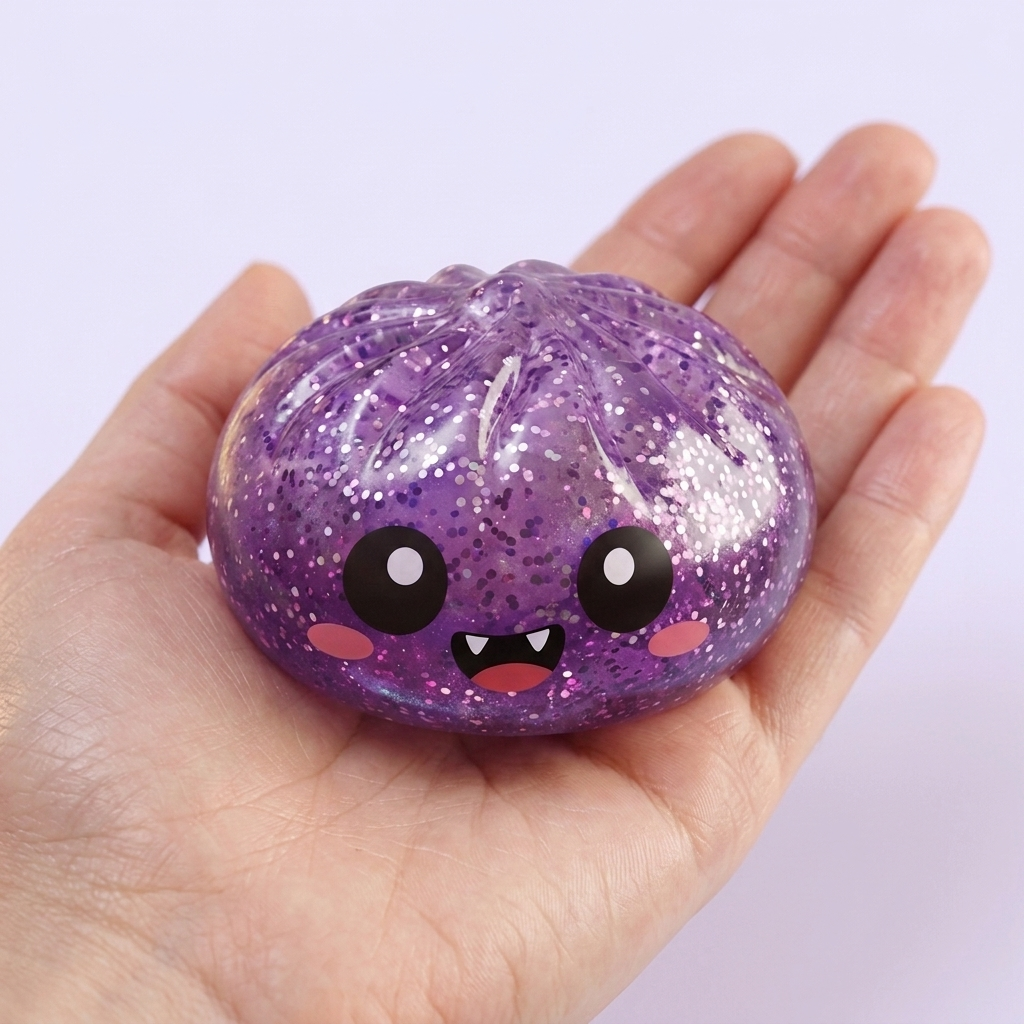 Squishy Dumpling Mystery Halloween Überraschung in der Hand gehalten, echte Größe