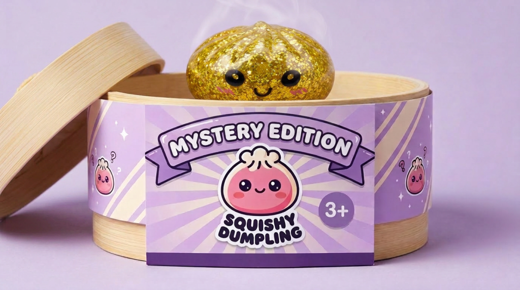 Squishy Dumpling Mystery Glitter Mini-Set im Bambus-Dämpfkörbchen