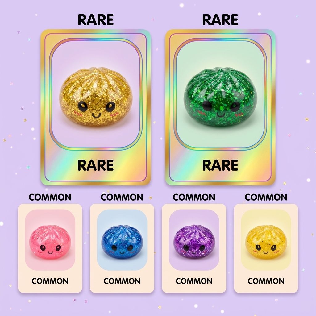 Squishy Dumpling Mystery Glitter Mini-Set beim Drücken, weiches Material