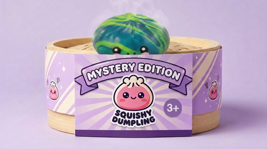 Dumpling Squishy Mystery Tie Dye Mini im Bambus-Dämpfkörbchen