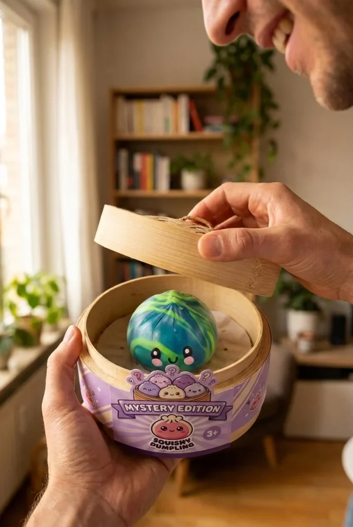 Dumpling Squishy Mystery Tie Dye Mini beim Auspacken