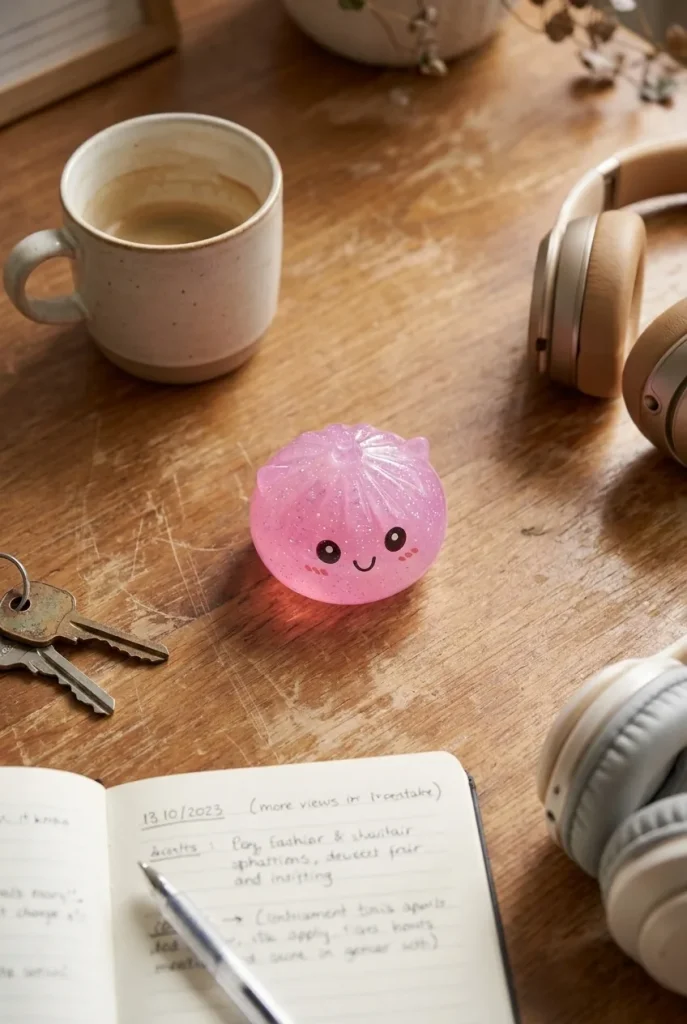 Dumpling Squishy Unicorn Mystery Mini auf dem Schreibtisch