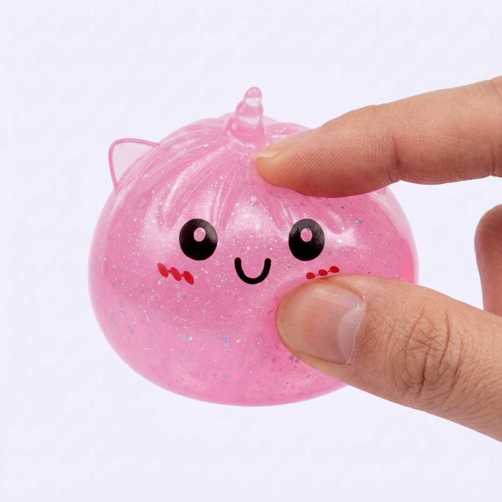 Dumpling Squishy Unicorn Mystery Mini beim Drücken, weiches Material