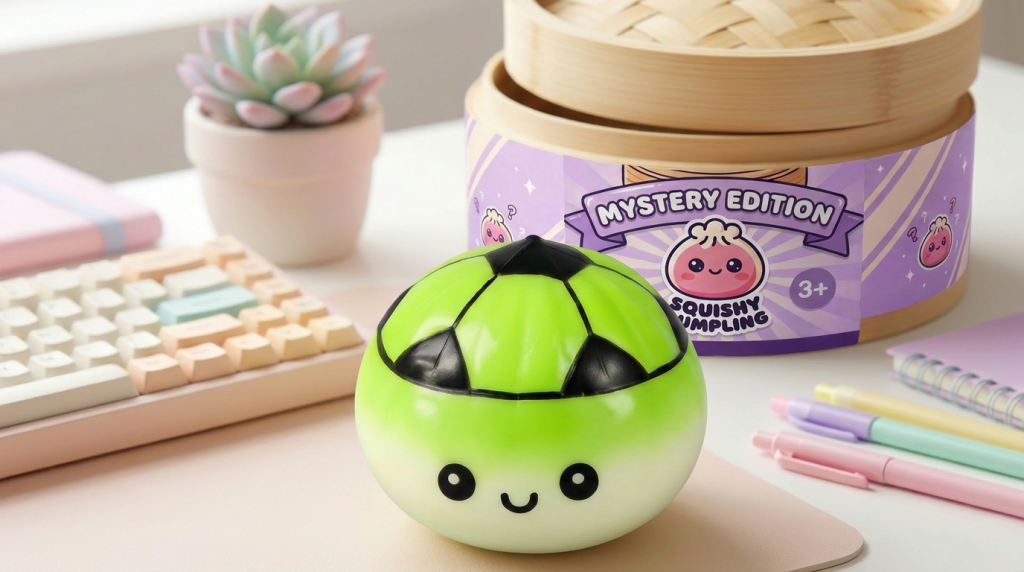 Mystery Dumpling Squishy Fußball Edition in seiner kawaii Umgebung