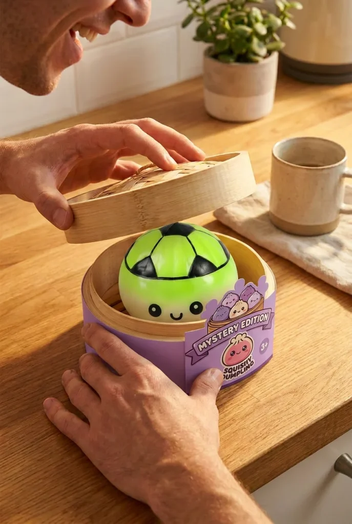 Mystery Dumpling Squishy Fußball Edition beim Auspacken