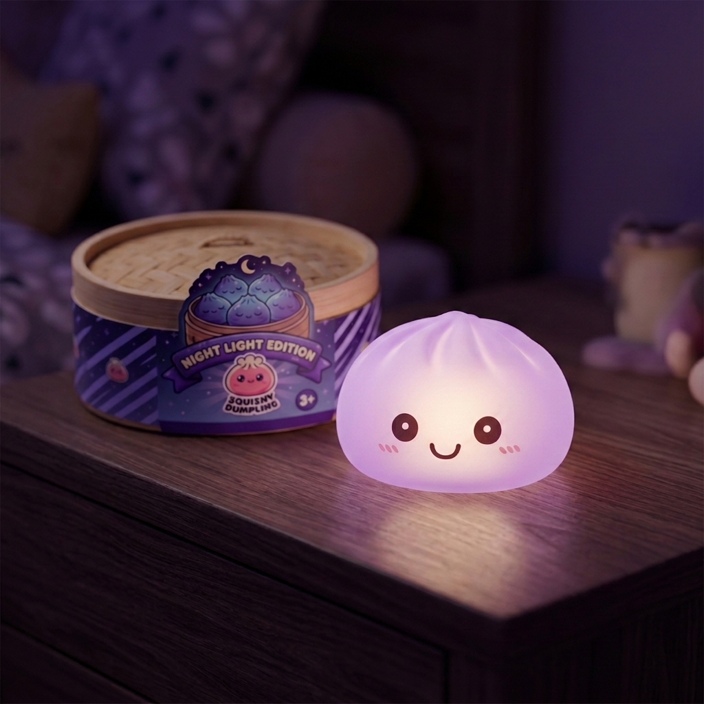 Mystery Squishy Dumpling Nachtlicht in seiner kawaii Umgebung