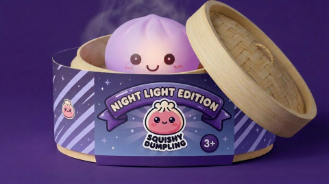 Mystery Squishy Dumpling Nachtlicht im Bambus-Dämpfkörbchen